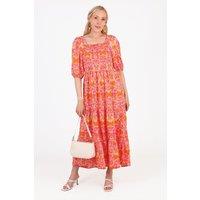 Sarta Women's Pink Fleur De Lis Maxi Milkmaid Dress | Size: Small
