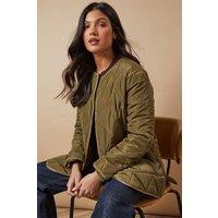 Oasis Women's Short Quilted Diamond Padded Coat in Khaki | Size: 10