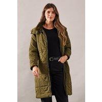 Wallis Women's Faux Fur Hood Padded Coat in Khaki | Size: 10