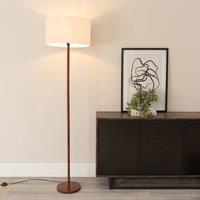 ValueLights Heather Dark Wood Stem Floor Lamp with Natural Drum Lamp Shade & LED Bulb in White