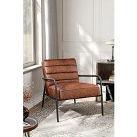 Retro PU Leather Striped Cushioned Leisure Armchair with Metal Frame