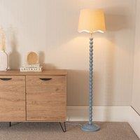 ValueLights Bobbins Powder Blue Floor Lamp with Linen Scallop White Trim Shade & LED Bulb in Pale Blue