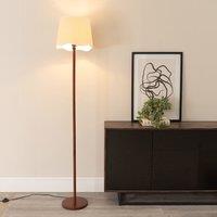 ValueLights Heather Dark Wood Single Stem Floor Lamp with Scallop Edge Tapered Lamp Shade in White