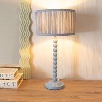 ValueLights Bobbins Powder Blue Table Lamp with Ruched Pleated Drum Lamp Shade in Pale Blue