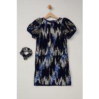 Miss Girl's Sequin Shift Dress & Matching Scrunchie Outfit Set in Pink | Size: 7-8 Years