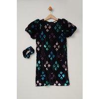 Miss Girl's Sequin Shift Dress & Matching Scrunchie Outfit Set in Black | Size: 11-12 Years