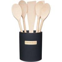 MasterClass Stoneware & Brass Effect Kitchen Utensil Holder in Black