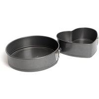 MasterClass 2pc Cake Pan Set, 25cm Round Baking Pan & Heart-Shaped Baking Pan in Charcoal