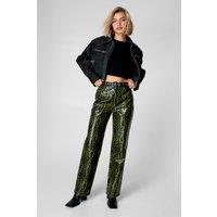 Green Leopard Faux Leather Pant