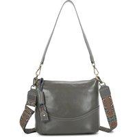Leather Village Women's Rivier Real Leather Crossbody Shoulder Bag With Canvas Strap in Dark Grey