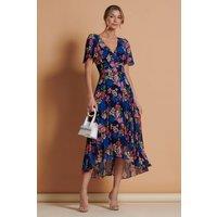 Jolie Moi Women's Pleated Chiffon High Low Maxi Dress in Navy | Size: 8