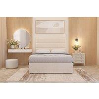 Somnior Chambery Plush Velvet Hybrid Pocket Sprung Orthopaedic Divan Bed Set with Upholstered Headboard in Ivory | Size: Small Double