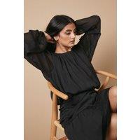 Oasis Women's Chiffon Gathered Ruched Mini Dress in True Black | Size: 8