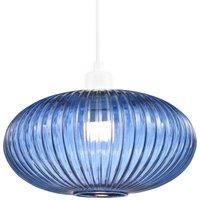 Happy Homewares Modern Designer Line Ribbed Glass Oval Pendant Lamp Shade in Midnight | Size: 12 inches