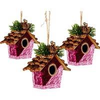 Shatchi Pink Burgundy Birdhouse 10x11cm - Christmas Tree Hanging Decorations Ornaments Fairy Tale Themed | Size: 10x11 cm