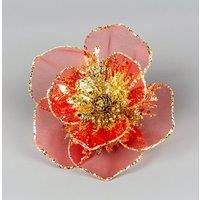 Shatchi 6Pcs -15cm Deluxe Christmas Glitter Poinsettia Red Gold Net Artificial Flowers with Metal Clips Christmas Tree Decorations