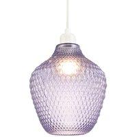 Happy Homewares Modern Designer Curvy Diamond Etched Glass Pendant Lamp Shade in Lilac