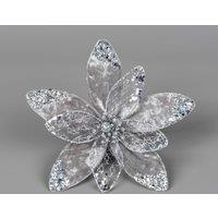 Shatchi 20cm Silver Poinsettia Poinsettia Flower - 6Pcs Christmas Tree Decorations