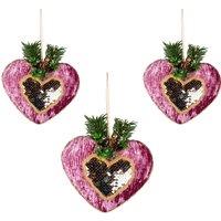 Shatchi Pink Burgundy Heart 16.5cm - Christmas Tree Hanging Decorations Ornaments Fairy Tale Themed, 3pcs