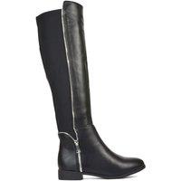 XY London Women's 'Sutton' Zip Up Flat Heel Knee High Boots With Stretchy Calf in Black | Size: 5