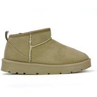 XY London Women's 'Angelina' Flat Ultra Mini Ankle Boots with Faux Fur Insole in Light Stone | Size: 4