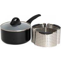 MasterClass 4pc Cooking Set Including 20cm Ceramic Non-Stick Saucepan with Lid & 3x Stainless Steel Saucepan Divider Baskets | Size: Large