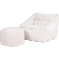 icon Natalia Borg Adults Bean Bag Armchair & Pouffe, Ready Filled Large Beanbag & Footstool Natural Beige in Off-White | Size: XL