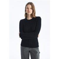 Dexia Women's Soft Textured Slim Fit Black Jumper with Braided Detail & Crew Neck | Size: Large