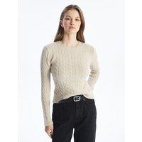 Dexia Women's Soft Textured Slim Fit Beige Jumper with Braided Detail & Crew Neck | Size: Large