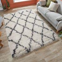 Home Republic Linhas Fluffy Diamond Rug in White | Size: 60 cm x 100 cm