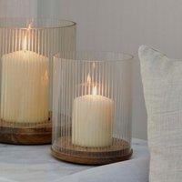 Ivyline Amelia Ribbed Glass Wooden Candle Holder H19.5cm D16cm |Premium quality |Best seller | Also available in H23cm W20cm in Natural