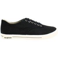 Seavees Men's Hermosa Plimsoll Standard Black Linen Lace-Up Black Synthetic Trainers | Size: 10