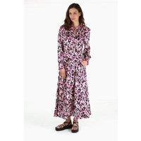 Sarta Women's Pink Abstract Print Shirred Shoulder Midaxi Dress | Size: Medium