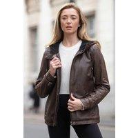 Ashwood Leather Women's 'Nicola' Real Leather Hooded Jacket Women Coat in Khaki | Size: 12