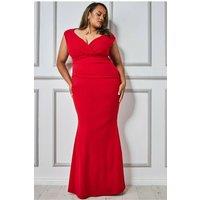Goddiva Women's Bardot Pleated Maxi Dress in Red | Size: 26