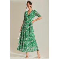 Jolie Moi Women's Daliyah Wrap Front Mesh Maxi Dress in Green | Size: 8