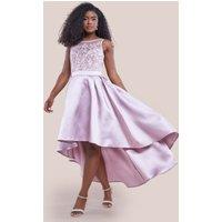 Goddiva Women's Sequin & Satin Dipped Hem Midi Dress in Light Beige | Size: 14