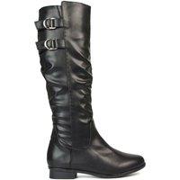 XY London Women's 'Mia' Slouchy Flat Heel Knee High Boots With Buckle Detail in Black | Size: 6