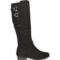 XY London Women's 'Mia' Slouchy Flat Heel Knee High Boots With Buckle Detail in Jet Black | Size: 4