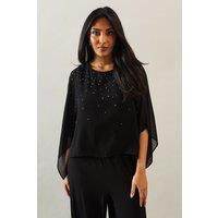 Wallis Womens Jumpsuit Black Sleeveless Hotfix Overlay Wide Leg Petite Fit