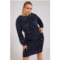 Yours Women's Sequin Velvet Shift Dress in Dark Navy | Size: 20