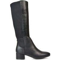 XY London Women's 'Hannah' Low Block Heel Elasticated Calf Long Boots With Zip Fastening in Black | Size: 4