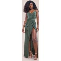 City Goddess Women's Wrap Front Maxi Slip Dress With Waist Tie in Olive | Size: 12