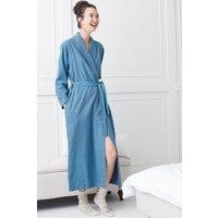 British Boxers Women's "Stornoway" Herringbone Brushed Cotton Dressing Gown in Teal | Size: Large