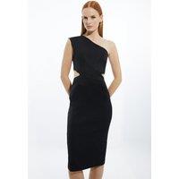 Italian Structured Rib One Shoulder Cut Out Waist Midi Dress