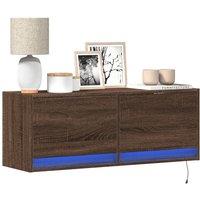 TV Wall Cabinet with LED Lights Brown Oak 100x31x35 cm