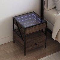 Berkfield Home Bedside Table with Infinity LED Brown Oak 40x40x51 cm | Size: 40 x 40 x 51 cm