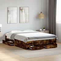 Berkfield Home Bed Frame with Drawers without Mattress Smoked Oak 120x190 cm Small Double in Brown