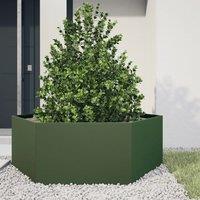 Berkfield Home Garden Planter Olive Green Hexagon 138x120x45 cm Steel | Size: 138 x 120 x 45 cm