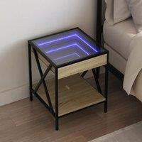 Berkfield Home Bedside Table with Infinity LED Sonoma Oak 40x40x49 cm in Brown | Size: 40 x 40 x 49 cm